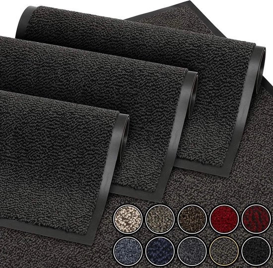 Tappeto di ingresso Nero antracite 60x90 cm | Tappeto di ingresso impermeabile lavabile resistente ai graffi spazzolino per pulizia | Tappeto antiscivolo per spazzolino per ingresso, corridoio, soggiorno, cucina, camera da letto
