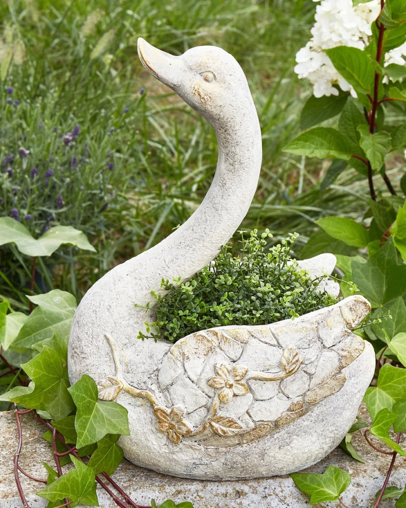Statuetta decorativa Bianco MgO 40 cm Cigno Decorazione per interni esterni Soggiorno