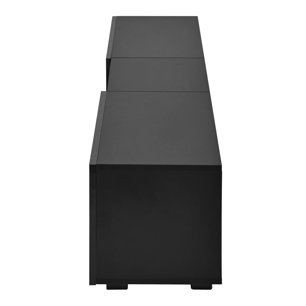 Mobile porta TV con LED e 2 ante a ribalta, vano aperto con ripiano trasparente e passacavi, nero, 200 × 30 × 30 cm
