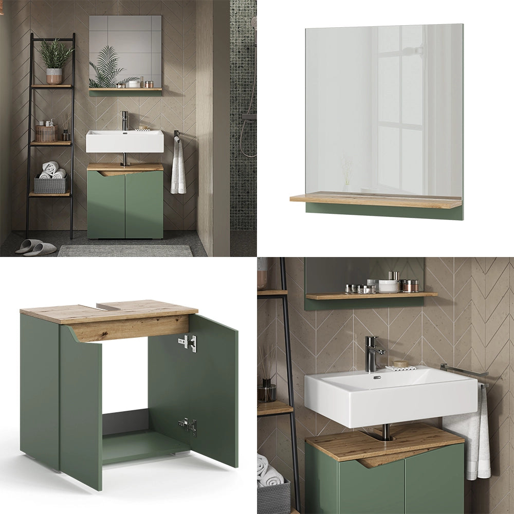 Vicco Set di mobili da bagno Verde/Artigianale 2 parti