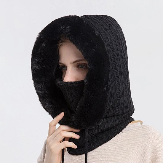 Set di maschere invernali per donne - Cappello di lana di Kashmir con cappuccio soffice, collo caldo e impermeabile, cappello morbido per donne, sciarpa e set di maschere per il viso per le stagioni fredde