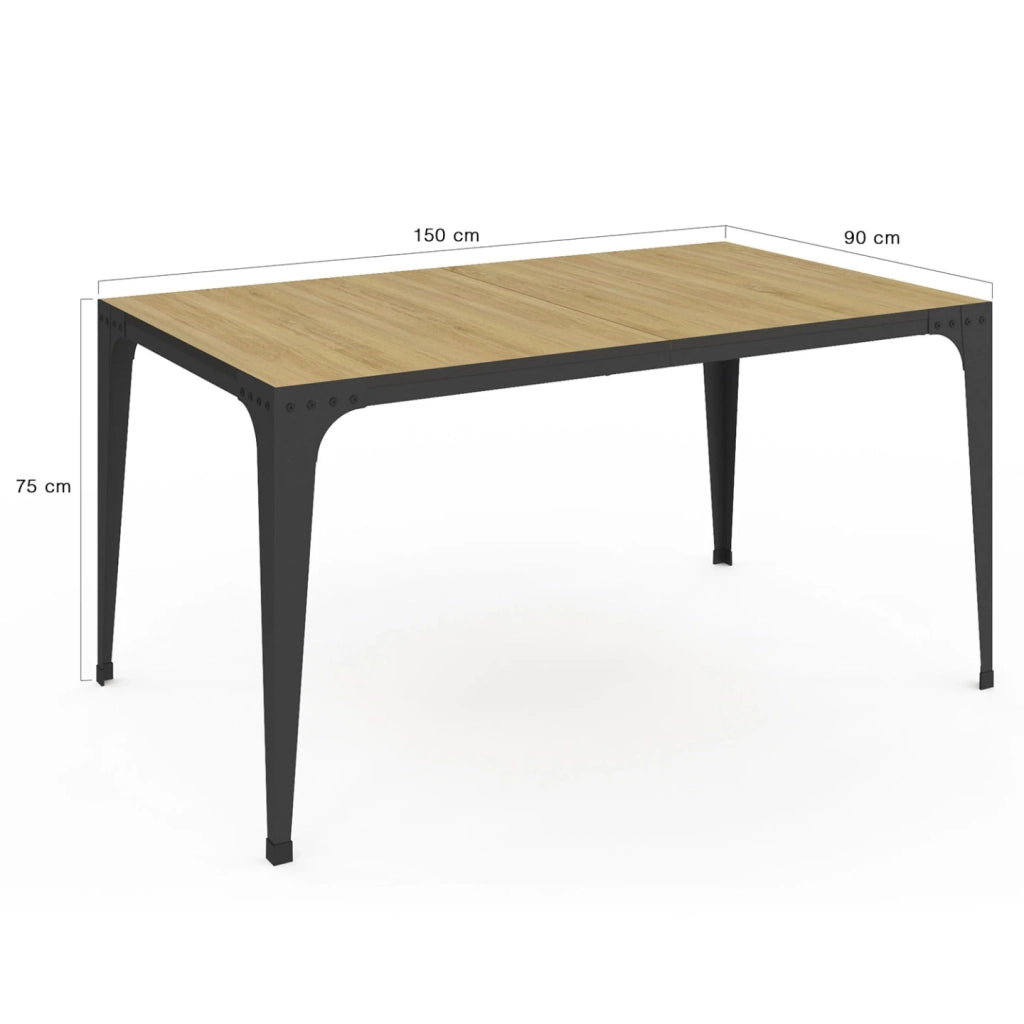 IDMarket - Tavolo da pranzo rettangolare NELLY 8 persone legno e nero design industriale 150 cm