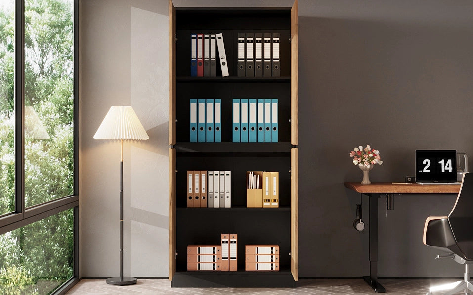 Armadio alto ULEVR 80x35x180 cm con ripiani regolabili e cerniere soft-close, nero e effetto rovere