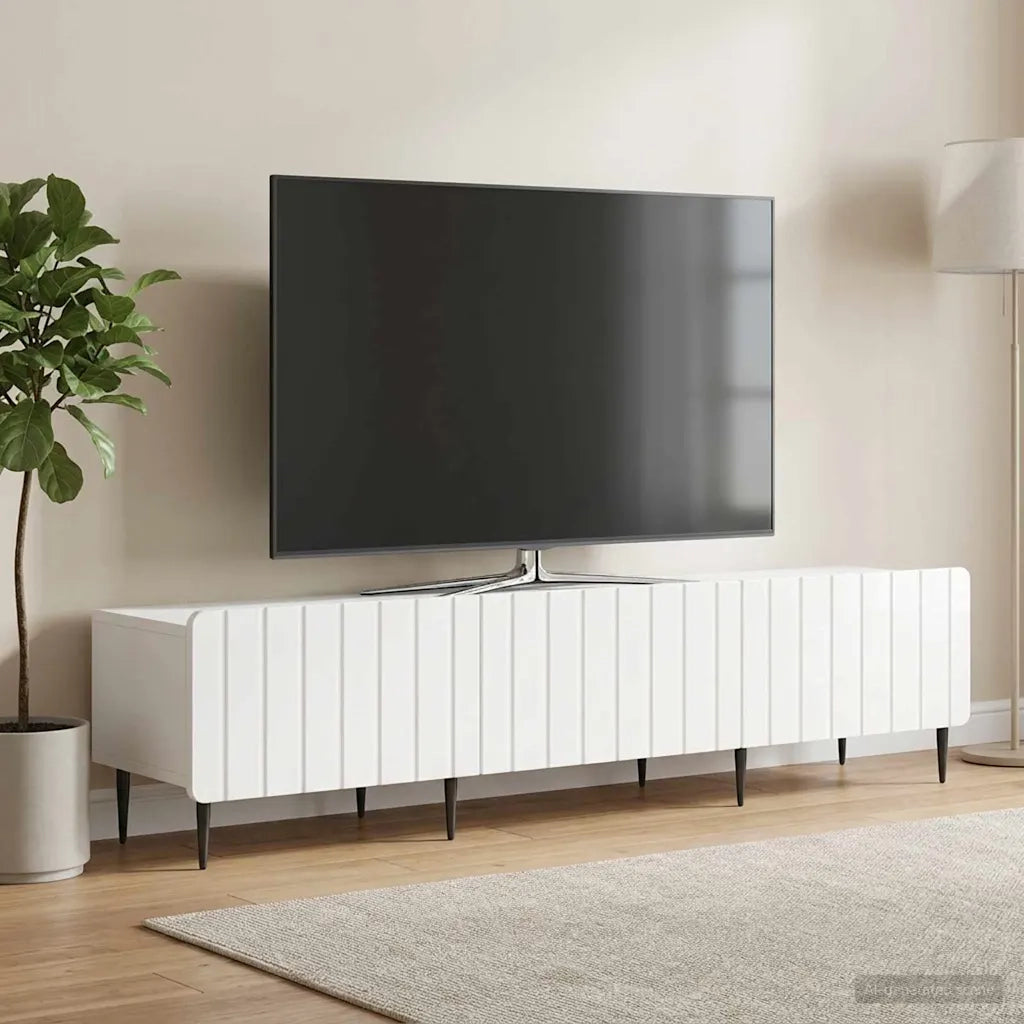Mobile TV Bianco Lucido 147 x 34,5 x 32 cm Legno ingegnerizzato 894479
