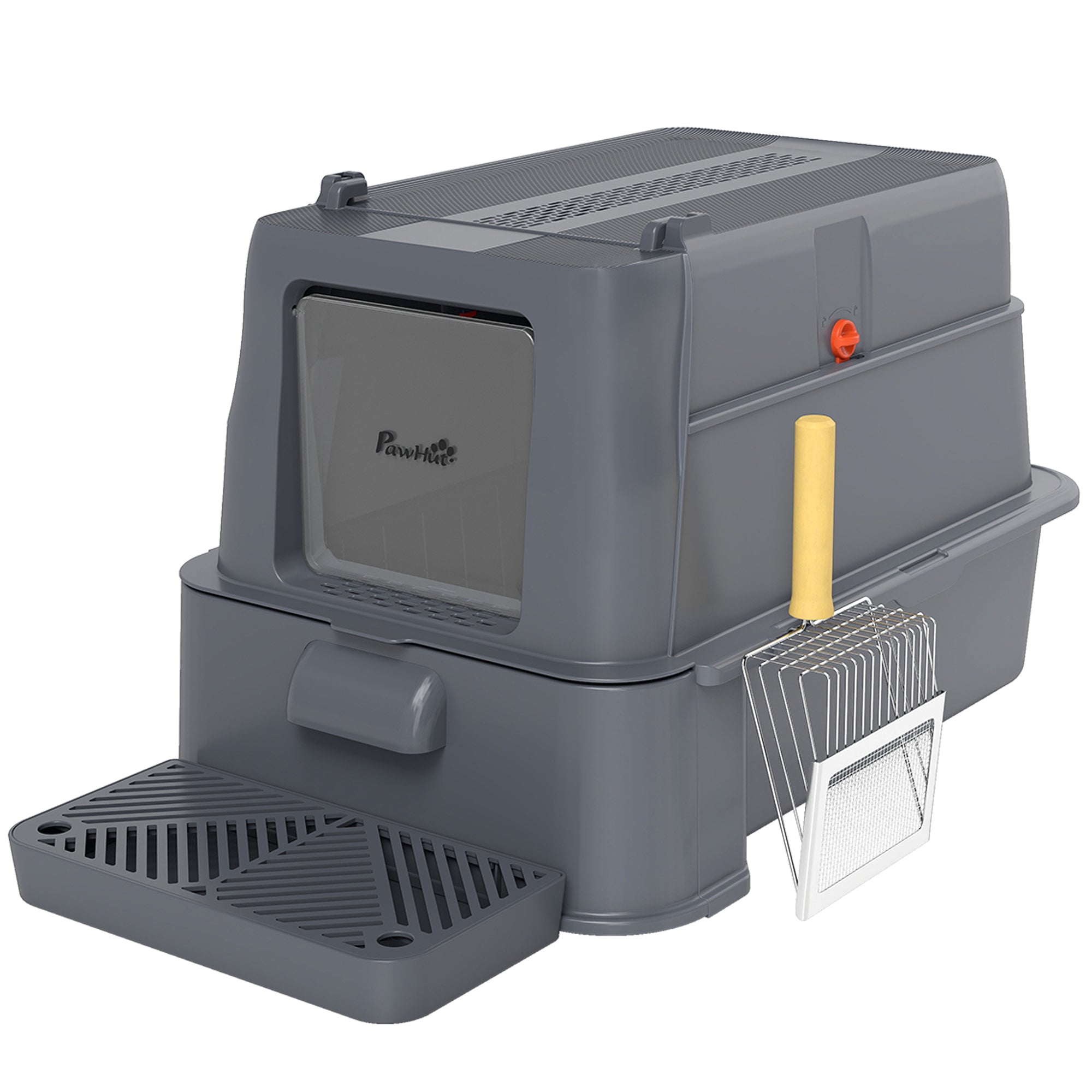 Lettiera per Gatti Chiusa 63x43x43 cm Capacità da 80L con Vassoio Estraibile in ABS e Acciaio Inox Grigio Scuro