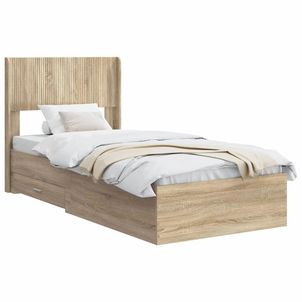 Struttura del letto con stoccaggio e testata-Giroletto con contenitore Rovere Sonoma 339783