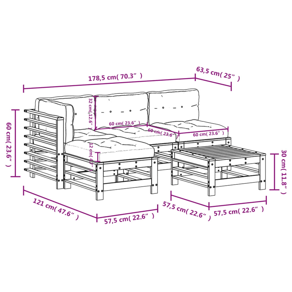 Set Divani da Giardino 5pz con Cuscini Legno Impregnato di Pino 3186073