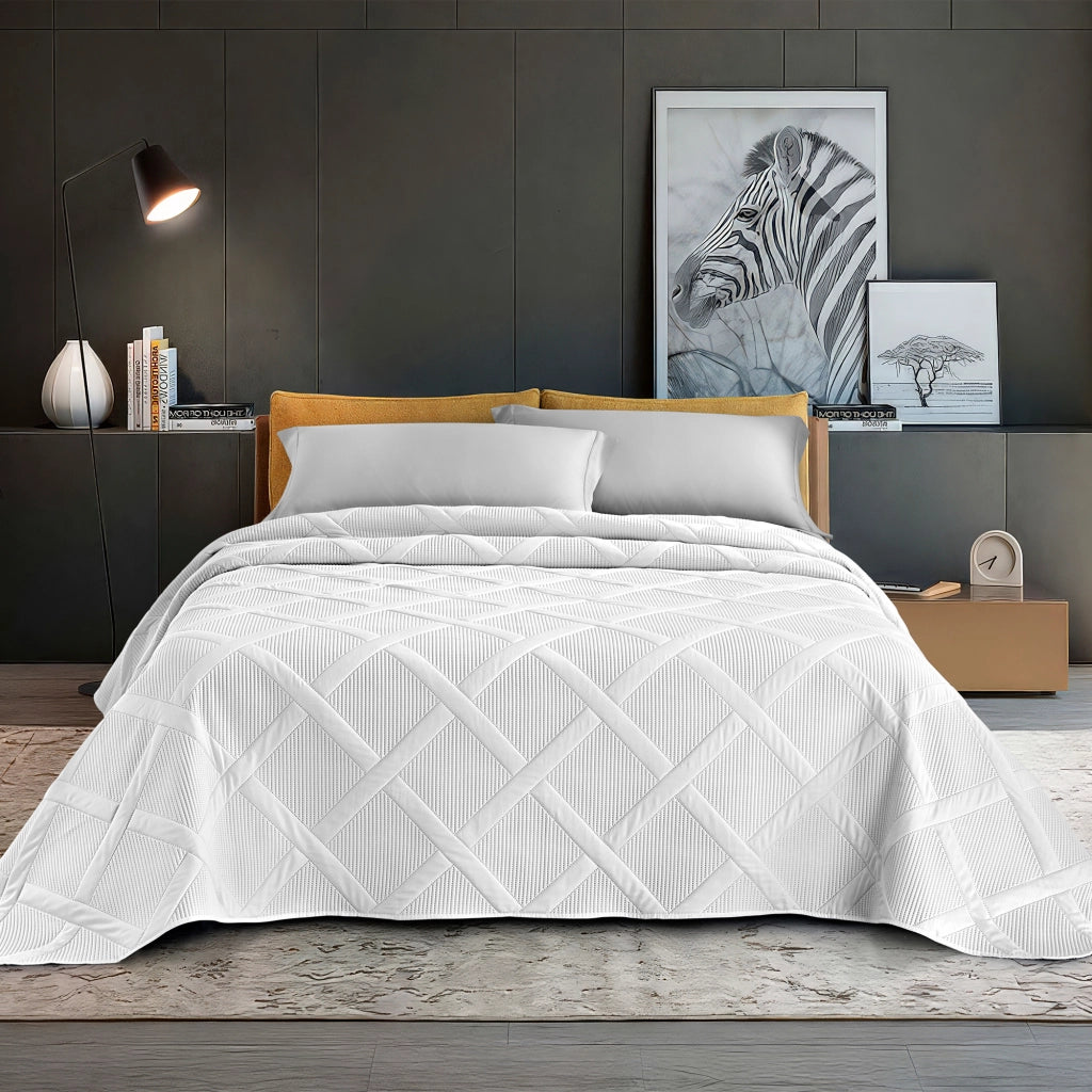 Copriletto Trapuntato Matrimoniale Elegante Trapuntino Lavorazione Intrecciata Due Piazze Trapunta Coperta Leggera Coperta Letto Leggera Primavera Estate  Bianco