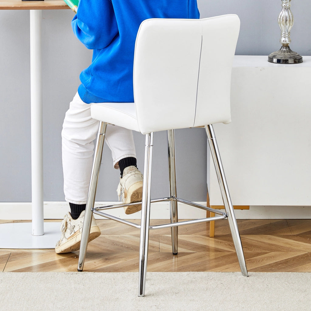 Sgabello da Bar con Schienale Ergonomico e Poggiapiedi in PU Bianco e Metallo Argento