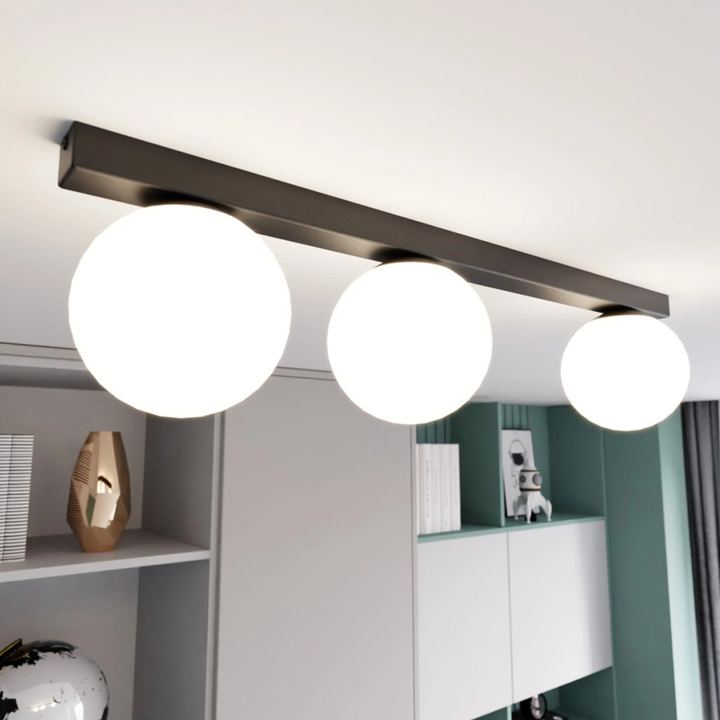 Lampada da soffitto FIT in acciaio nero opaco e vetro opalino