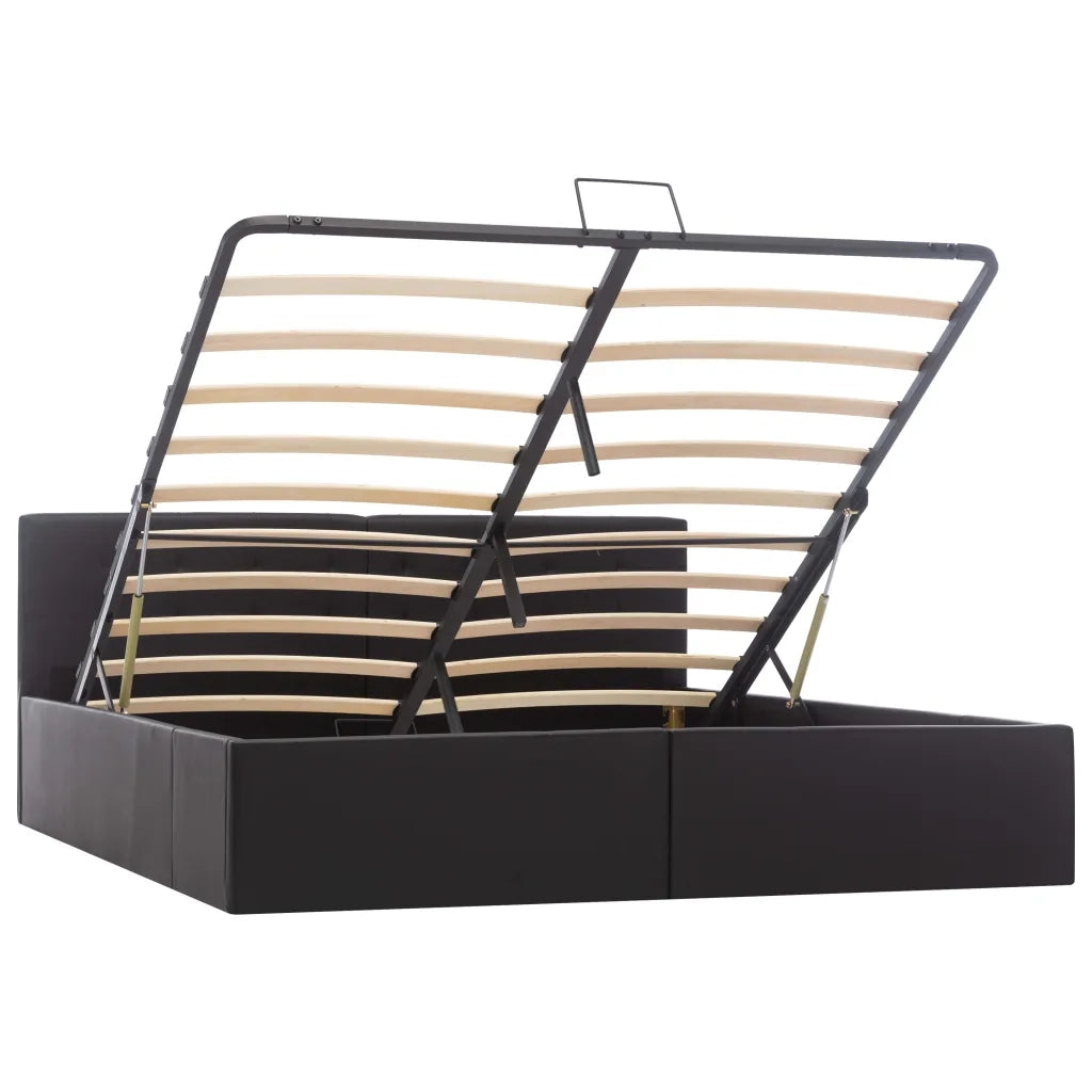 Letto matrimoniale | Letto per adulti | Giroletto con Contenitore Idraulico Nero Similpelle 160x200 cm