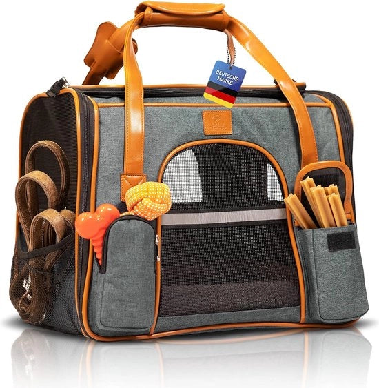 Porta cani fino a 6 kg - [modificato] - portavaliglie per auto, treno, in viaggio con cinturino - portavaliglie per cani - portavaliglie per gatti - scatola di trasporto - porta animali