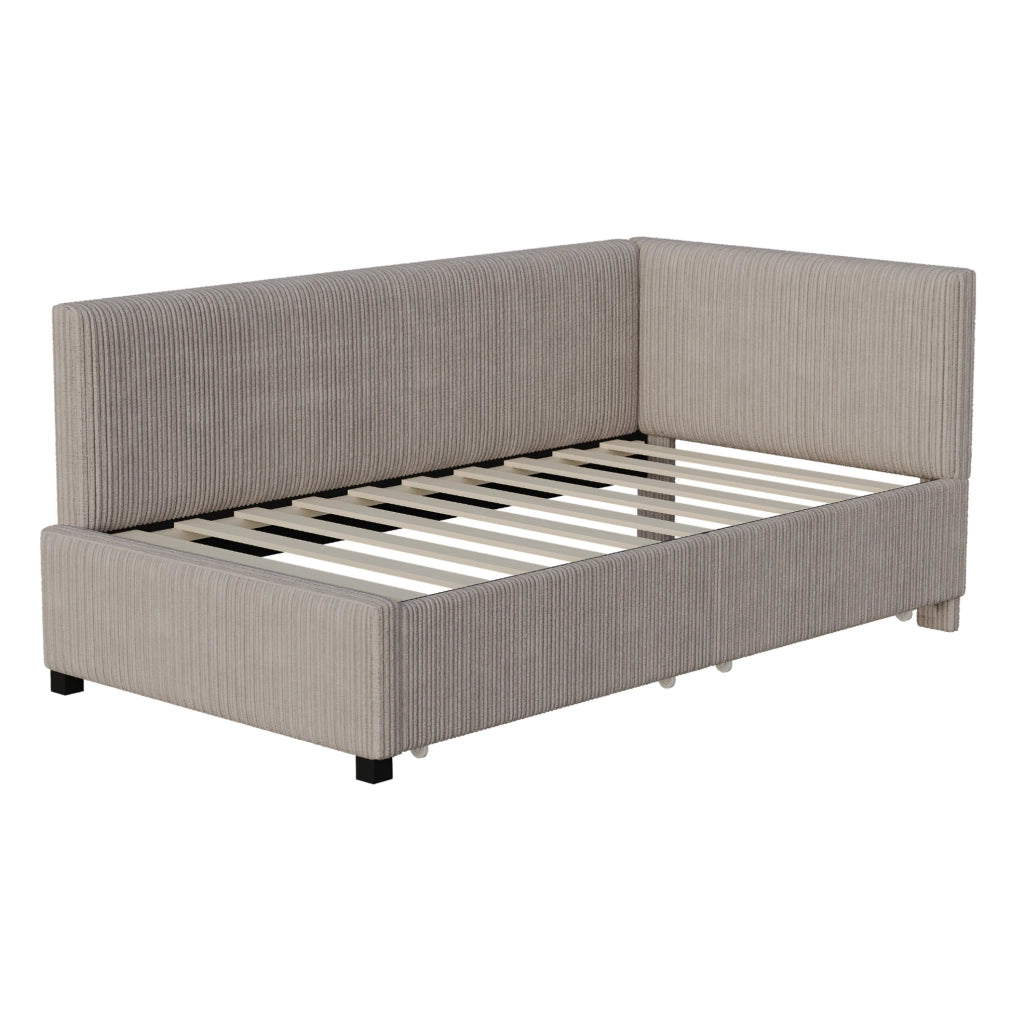 Divano letto a una piazza 90x200 cm in velluto grigio con 2 cassetti e rete a doghe