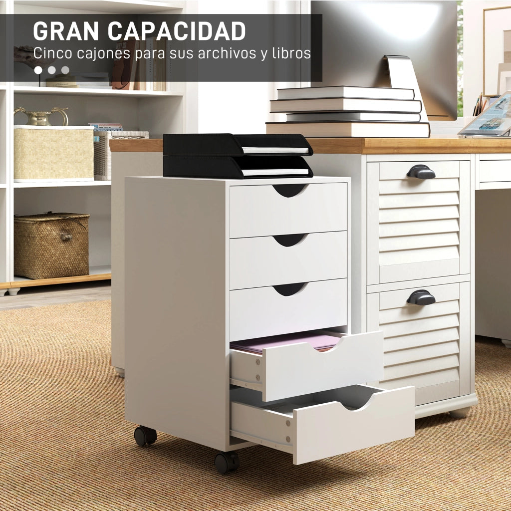 Cassettiera Ufficio con Ruote e 5 Cassetti ¨C Xylo ¨C Bianco 40x40x67 cm