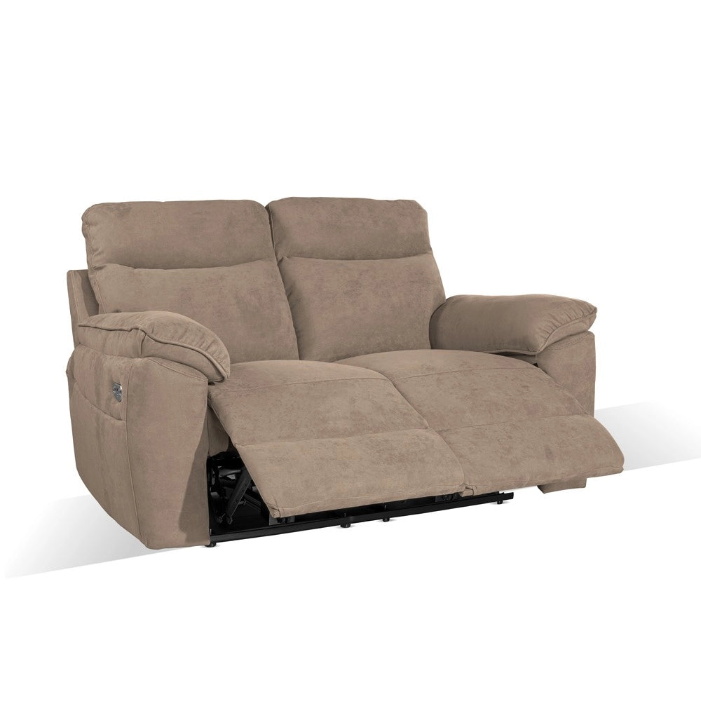 Divano 2 posti recliner elettrico tessuto cappuccino Boston 160x100x102H