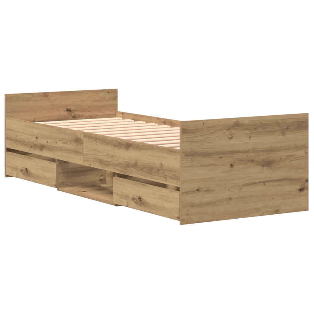 Letto di senza Materasso Quercia Artigianale 75x190 cm Legno Ingegnerizzato