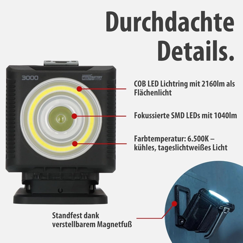 Brennenstuhl NUEVO 2024 - Foco de trabajo LED a batería Multi Battery System HL 3000 IP54