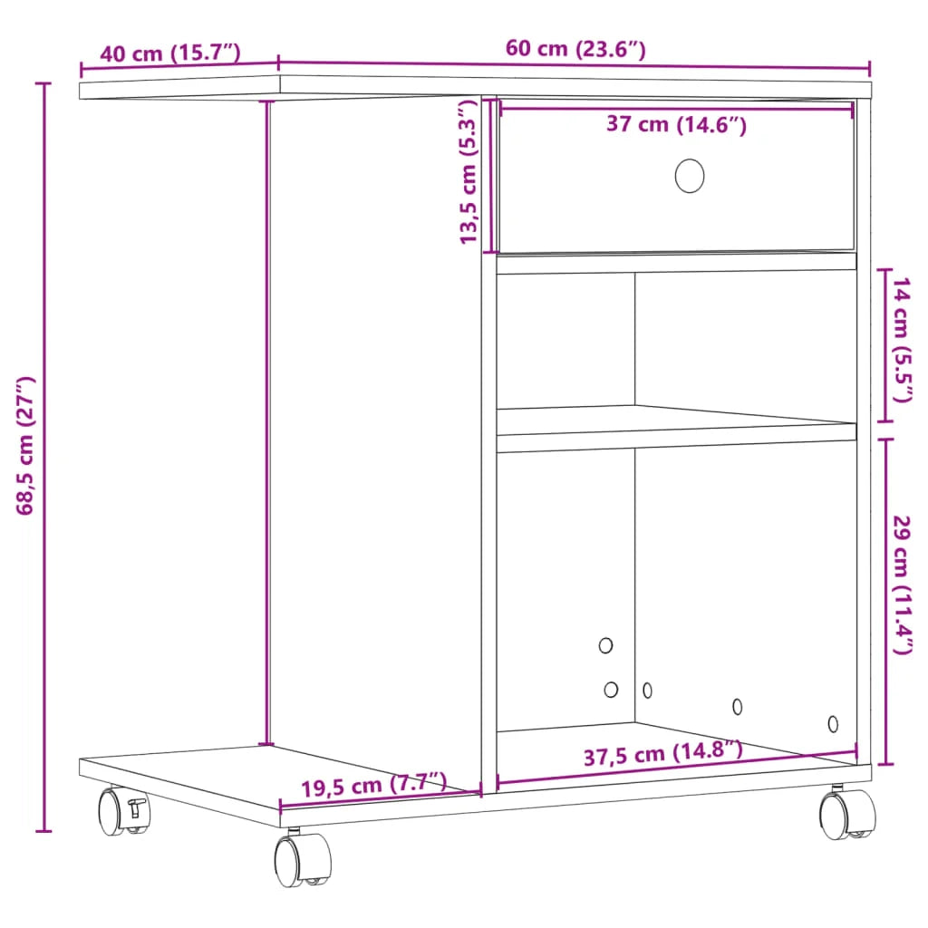 Supporto per stampante mobile da scrivania/ufficio con rotelle 60 x 40 x 68,5 cm marrone 02_0044752