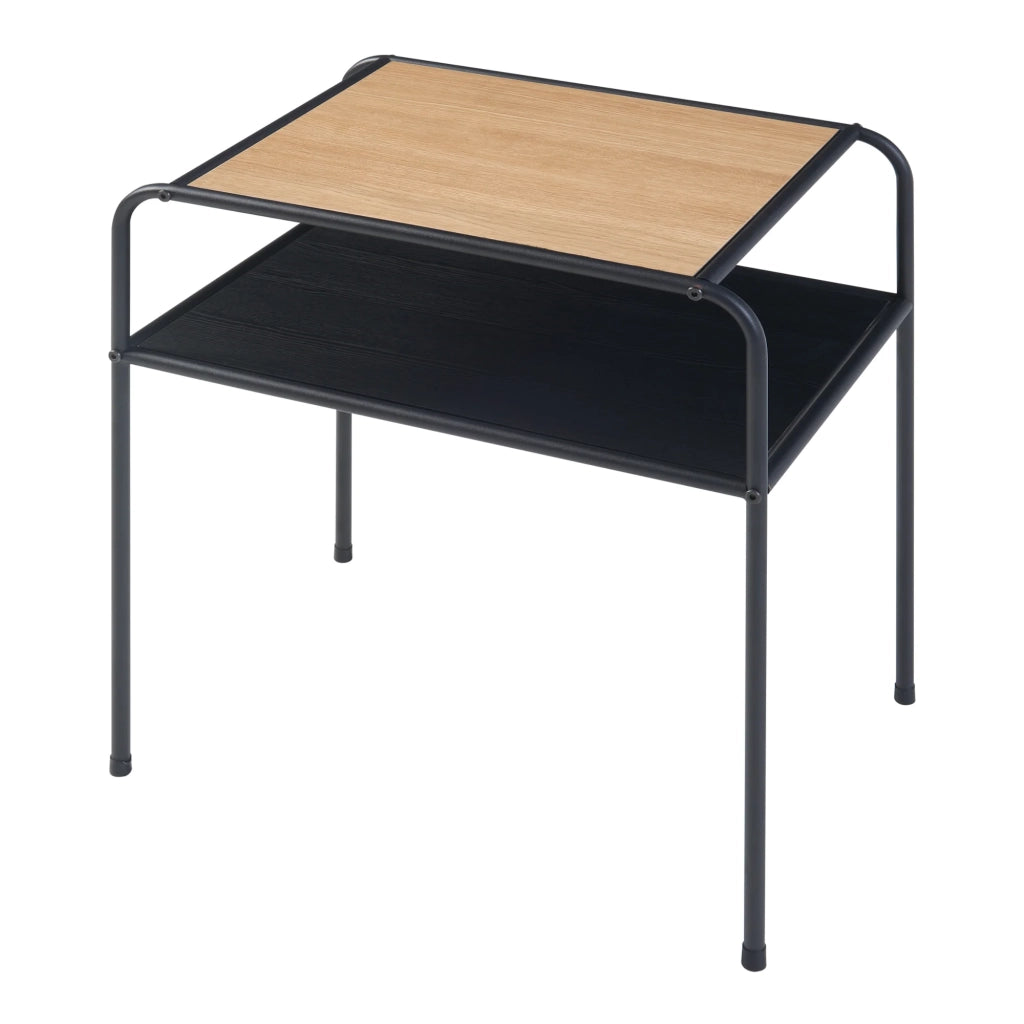 Tavolino con piano rettangolare e ripiano in metallo MDF 55 x 51 x 36 cm effetto rovere nero 03_0010918