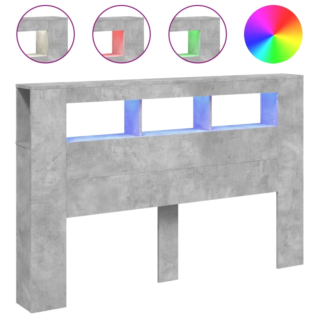 Testiera LED-Testata del letto Grigio Cemento 160x18,5x103,5 cm Legno Multistrato