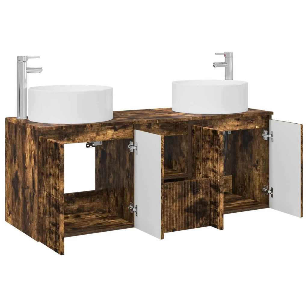 Set di Armadi da Bagno 3 pz Rovere Fumo 49,5 x 44,5 x 65,5 cm 3405742
