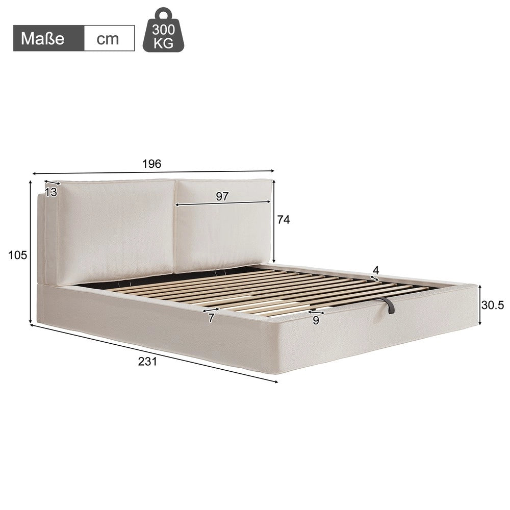 Letto Imbottito Matrimoniale Idraulico con Rete a Doghe e Testiera ¨C Xylo ¨C Beige 180x200