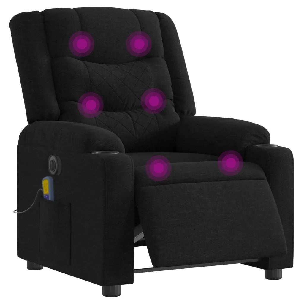 Poltrona Massaggiante | Sedia Relax Reclinabile Elettrica Nera in Tessuto