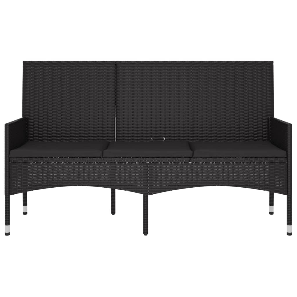 Panchina da giardino a 3 posti/arredamento da esterno per patio con cuscini 140 x 51 x 85 cm resina intrecciata nera 02_0011791