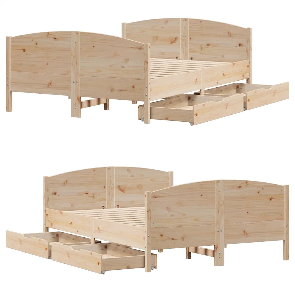 Letto senza Materasso 140x190 cm in Legno Massello di Pino