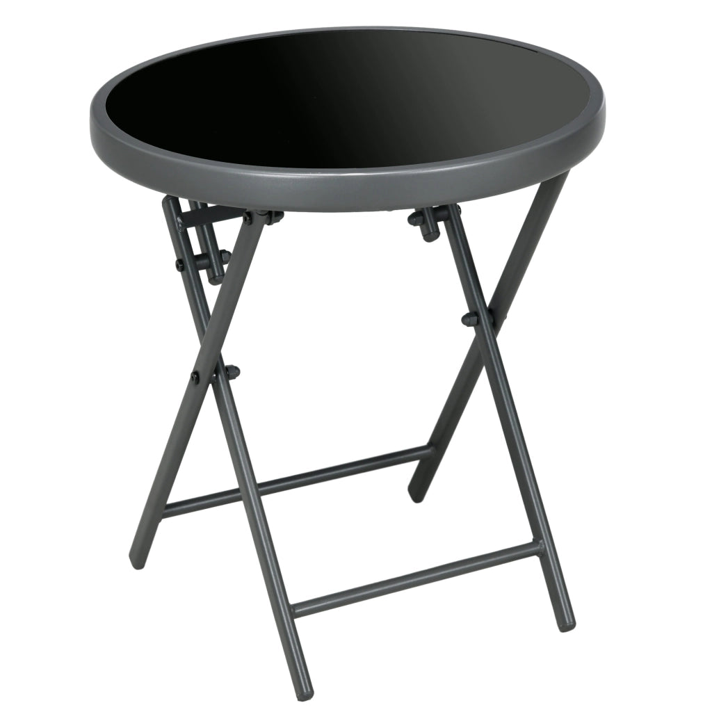 Tavolino pieghevole da caff¨¨ ¨C zephmum ¨C nero, vetro temperato, acciaio, ?45x50 cm