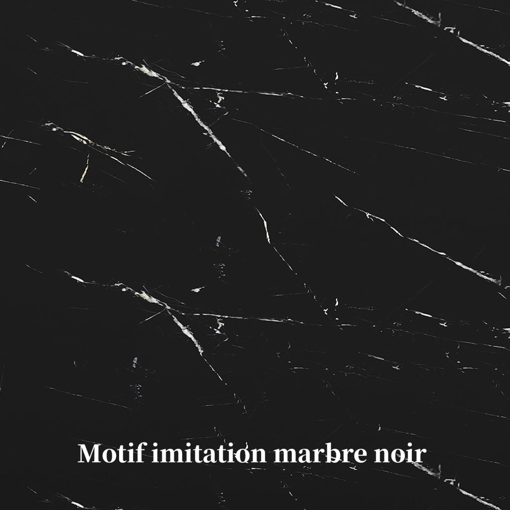 Tavolo da pranzo allungabile rotondo con piano effetto marmo, 1 prolunga, gambe in metallo, per cucina e soggiorno