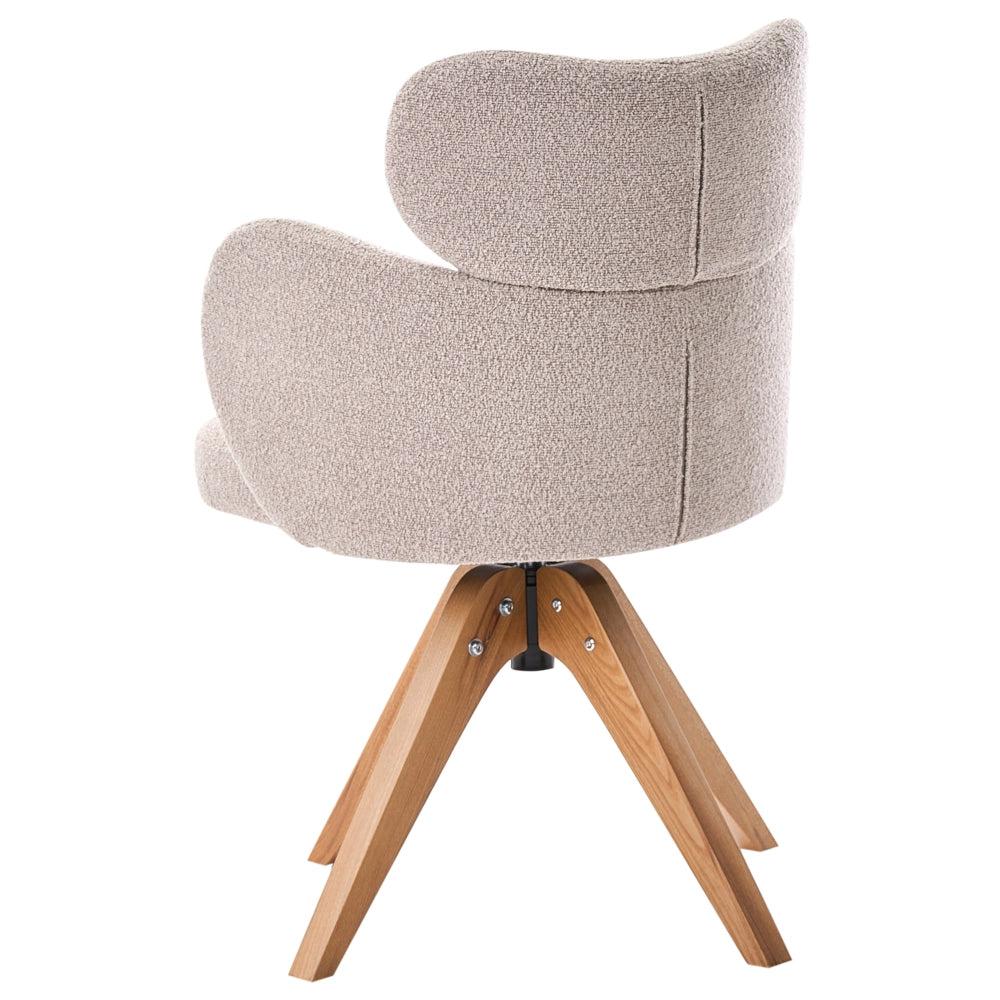 Sedia da pranzo girevole con schienale curvo in boucle beige stile scandinavo