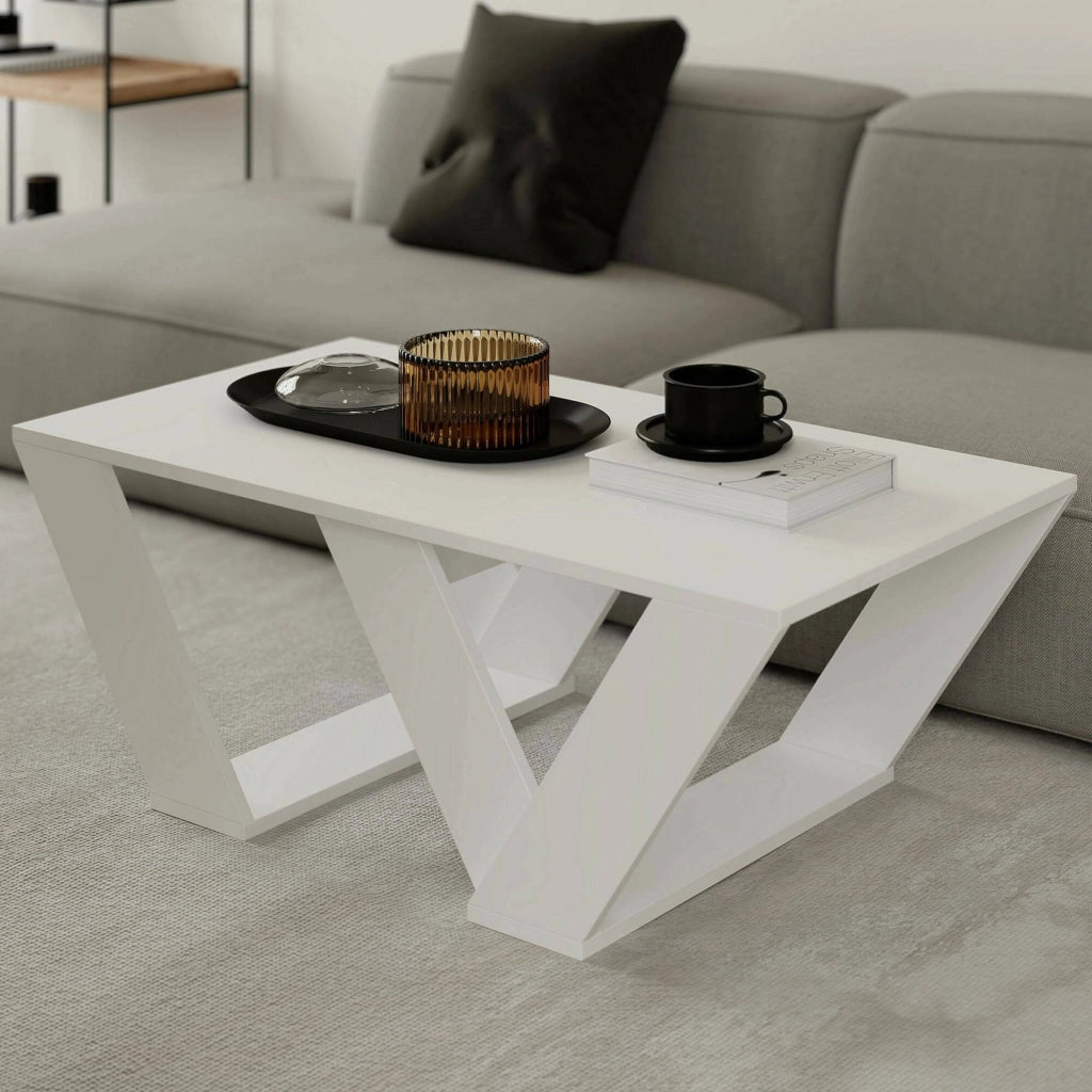 Tavolino da salotto Mercedes, Tavolo basso da caffè, Portariviste per divano, Ripiano da soggiorno, 110x60h40 cm, Bianco