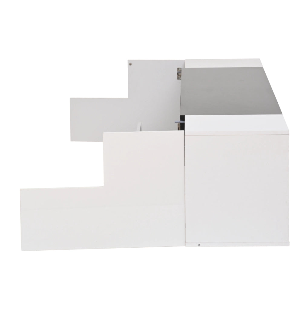 Mobile TV con LED e cassetto 180x40x48 cm in pannello truciolare bianco