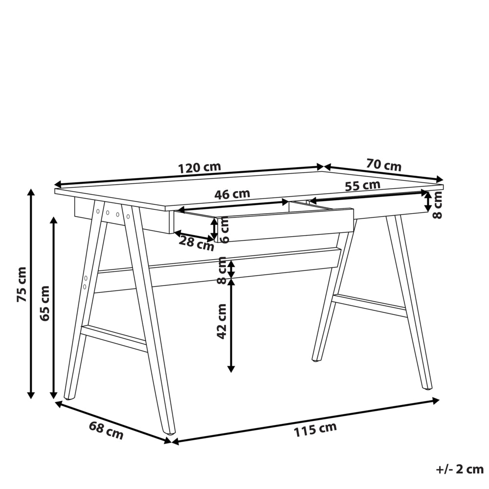 Scrivania per home office in legno di noce scuro 120 x 70 cm Postazione di Lavoro con 2 cassetti