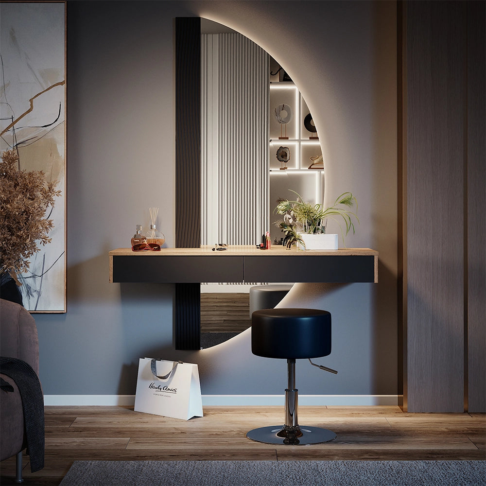 Vicco Tavolo da toilette Nero 120 cm con illuminazione e sgabello