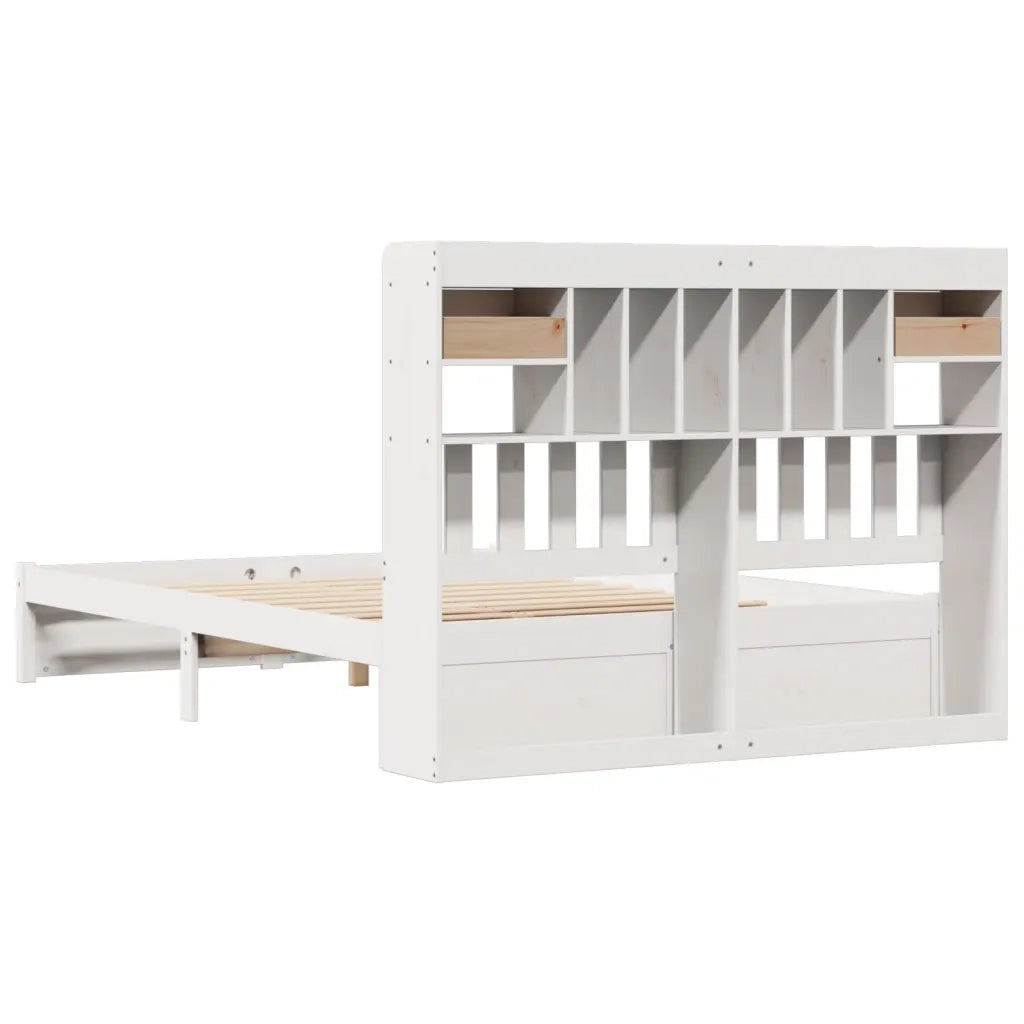 Letto Libreria senza Materasso-Struttura Letto con contenitore Bianco 150x200 cm Legno di Pino 508056