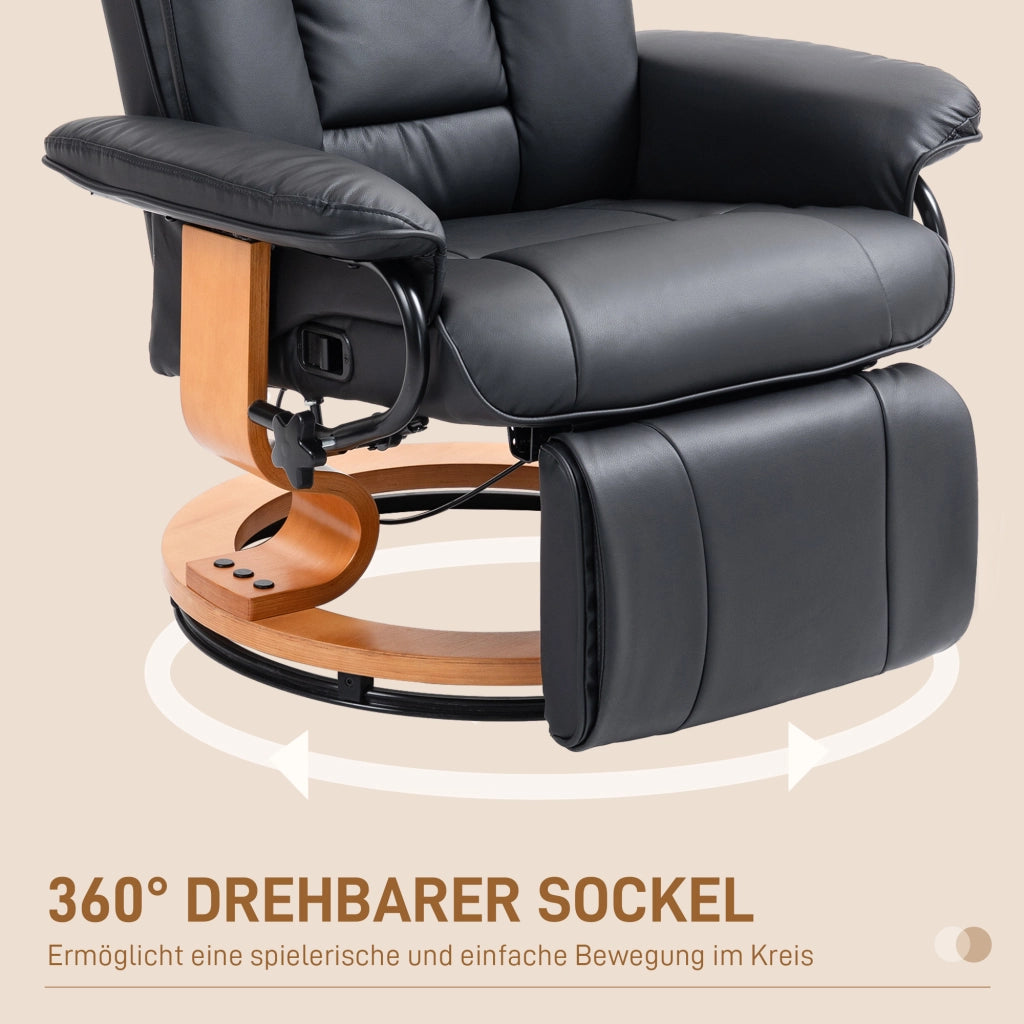 POLTRONA Relax Girevole 78x88x103 cm in similpelle nera