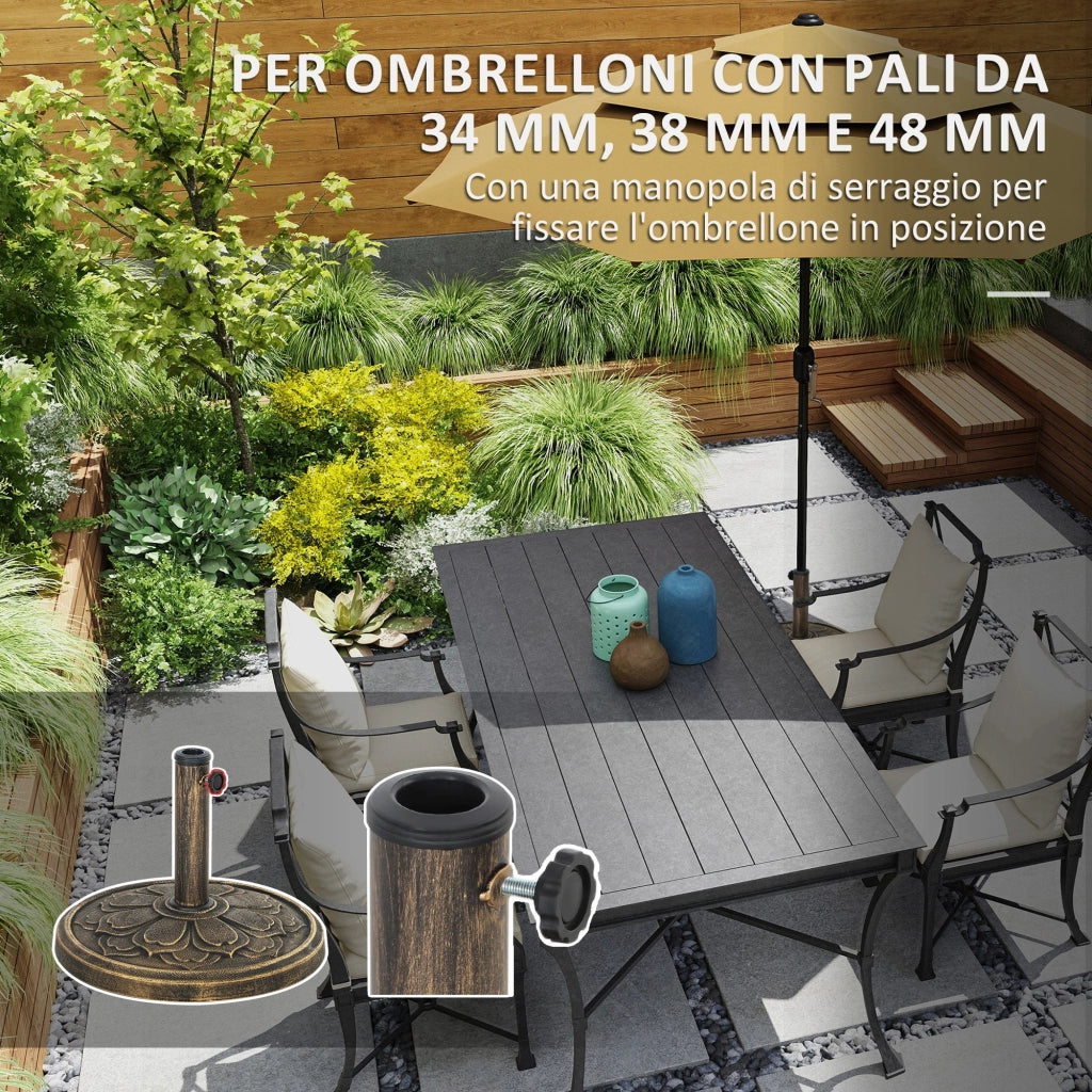 Base per Ombrellone Ø46x33 cm da 12 kg in Resina Metallo e Cemento Bronzo