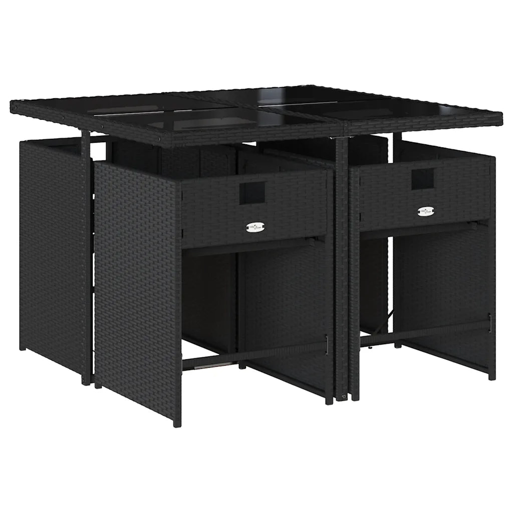 Set da Pranzo da Giardino 5 pz | Set Salotto da Giardino Nero con Cuscini in Polyrattan