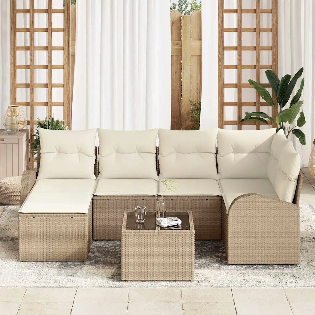 Set Divano da Giardino 7 pcs Beige polyrattan