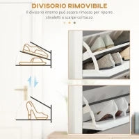 Scarpiera Slim per 18 Paia di Scarpe, 3 Cassetti con 2 Ripiani Regolabili e Rimovibili, 72x26x112 cm, Bianco