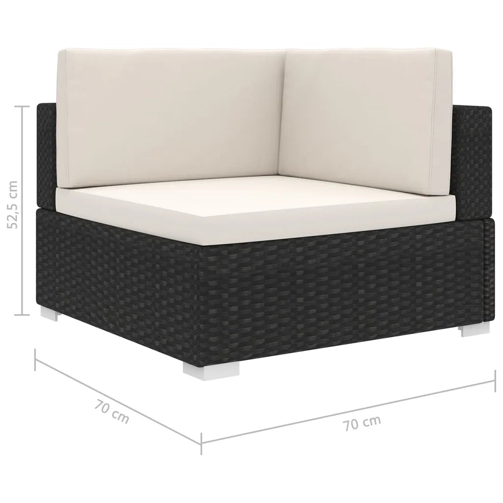 Poltrona | Sedia Relax Modulare ad Angolo 1 pz con Cuscini in Polyrattan Nero
