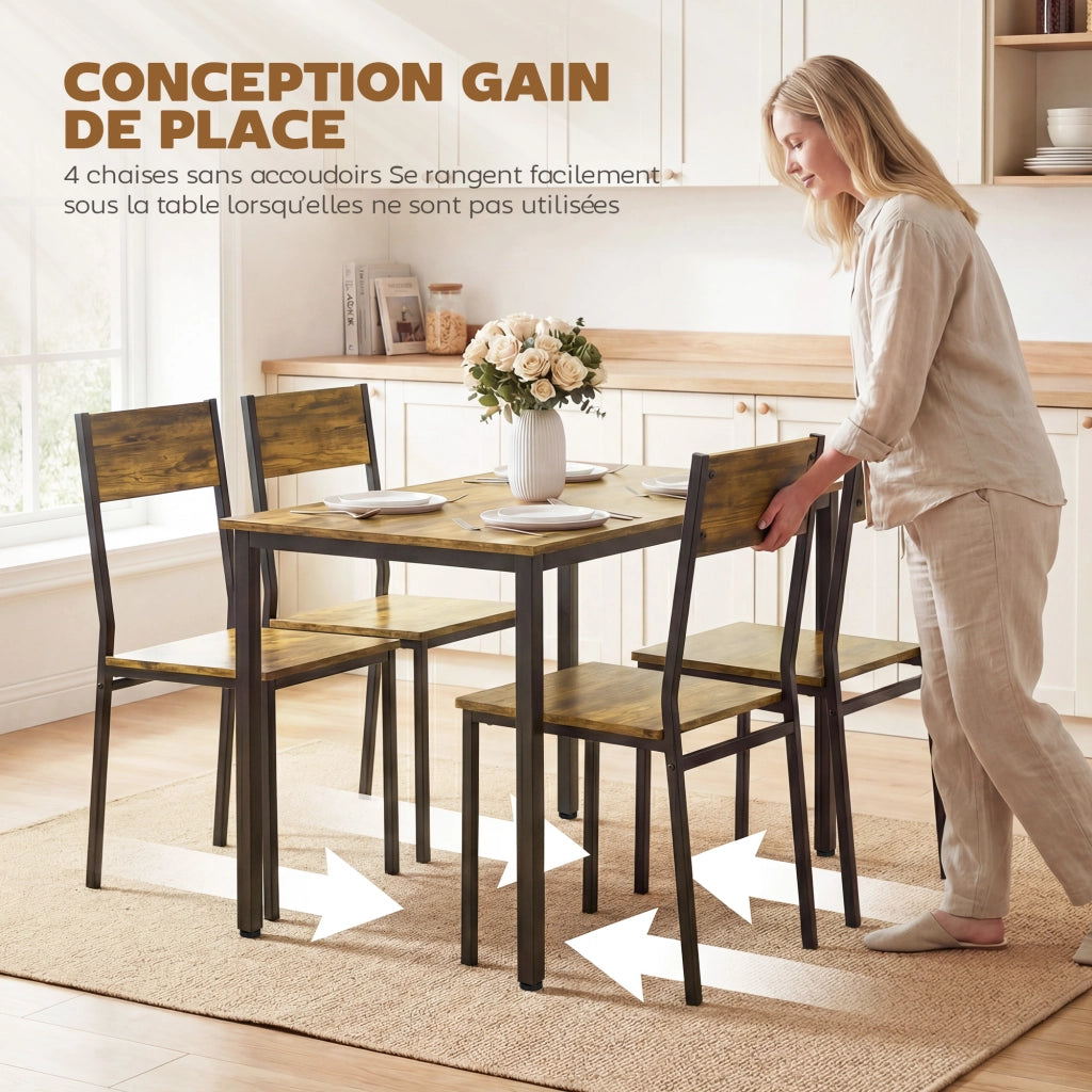 Tavolo da pranzo allungabile con 4 sedie ¨C Zephmum ¨C Legno effetto rovere, gambe metallo
