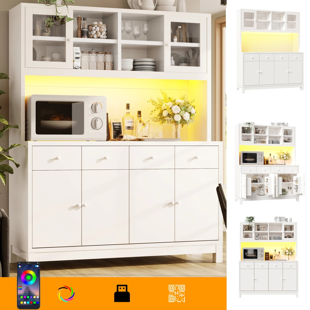 ARMADIO ALTO BUFFET 140x38,5x180 cm Bianco MDF con LED RGB