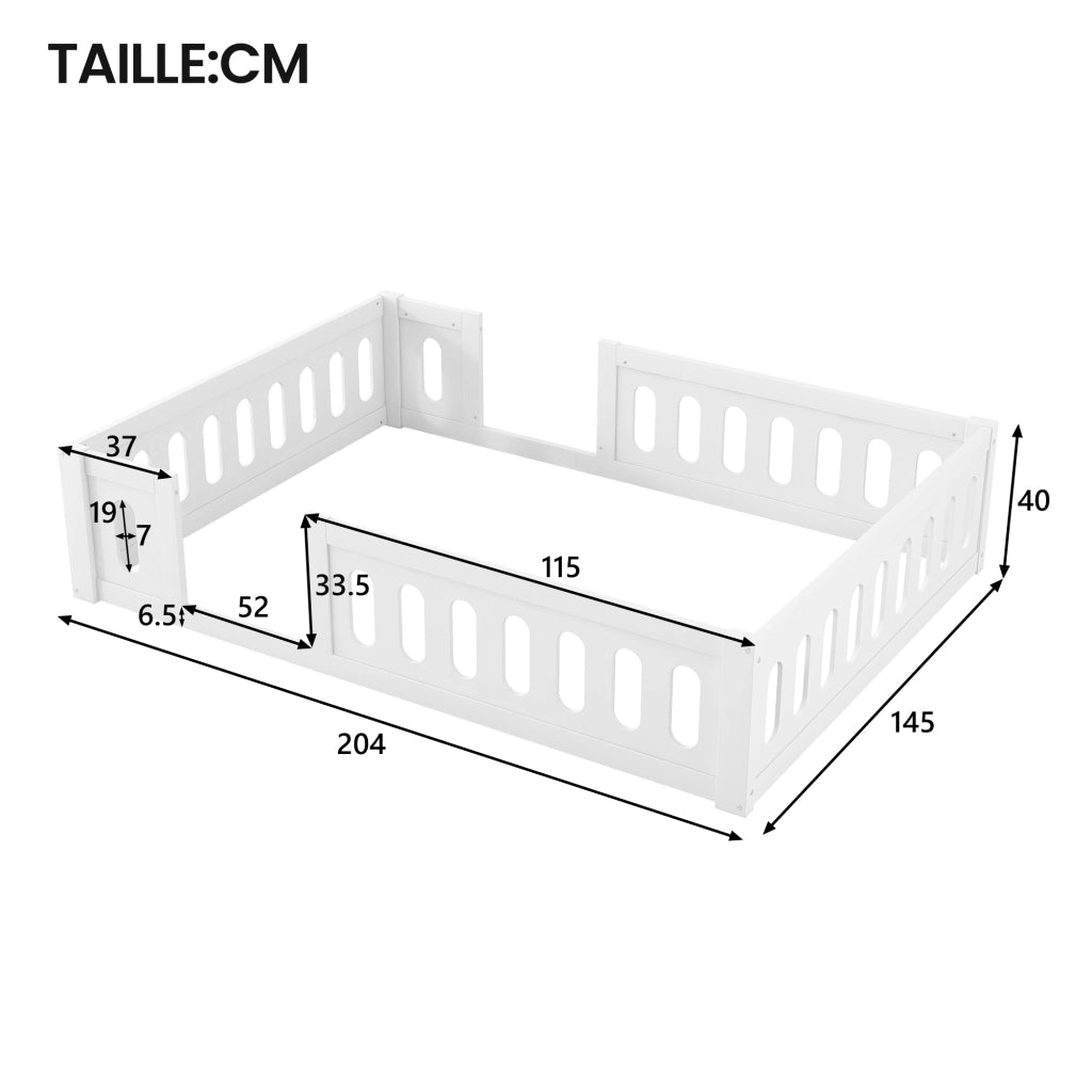 Letto Basso 140x200 cm con Sponda e Apertura Laterale in Legno Massiccio e MDF Bianco