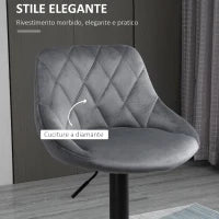 Set 2 Sgabelli da Bar con Altezza Regolabile, Base in Metallo e Seduta Finta Pelle, Sgabelli Alti Moderni Girevoli con Schienale e Poggiapiedi 46x48x83-104cm, Grigio e Nero