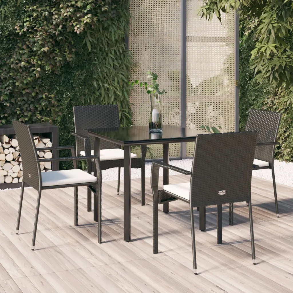 Set da Pranzo da Giardino 5 pz | Set Salotto da Giardino Nero con Cuscini in Polyrattan