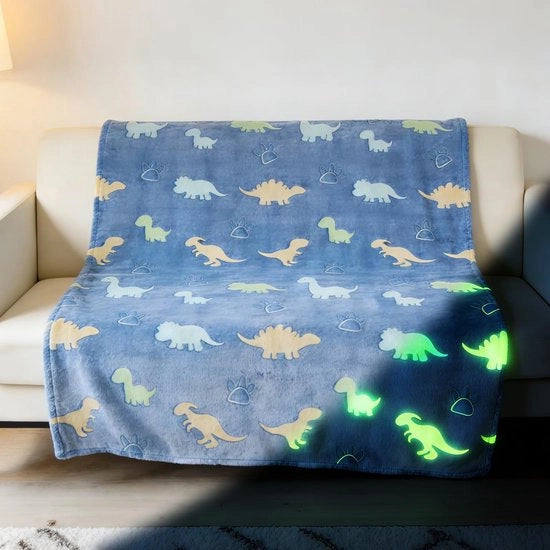 Pallone luminoso a forma di dinosauro, soffice, con pelliccia, da regalo, dono di compleanno, coperta morbida, 127 x 152 cm, ideale per la camera, il divano, il viaggio