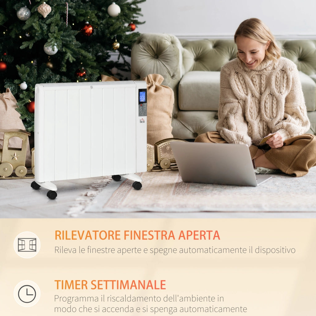 Stufetta Elettrica da 1000/2000W con Timer e Impostazioni di Calore per Stanze max 15 m2, 75x31x66.5 cm, Bianco